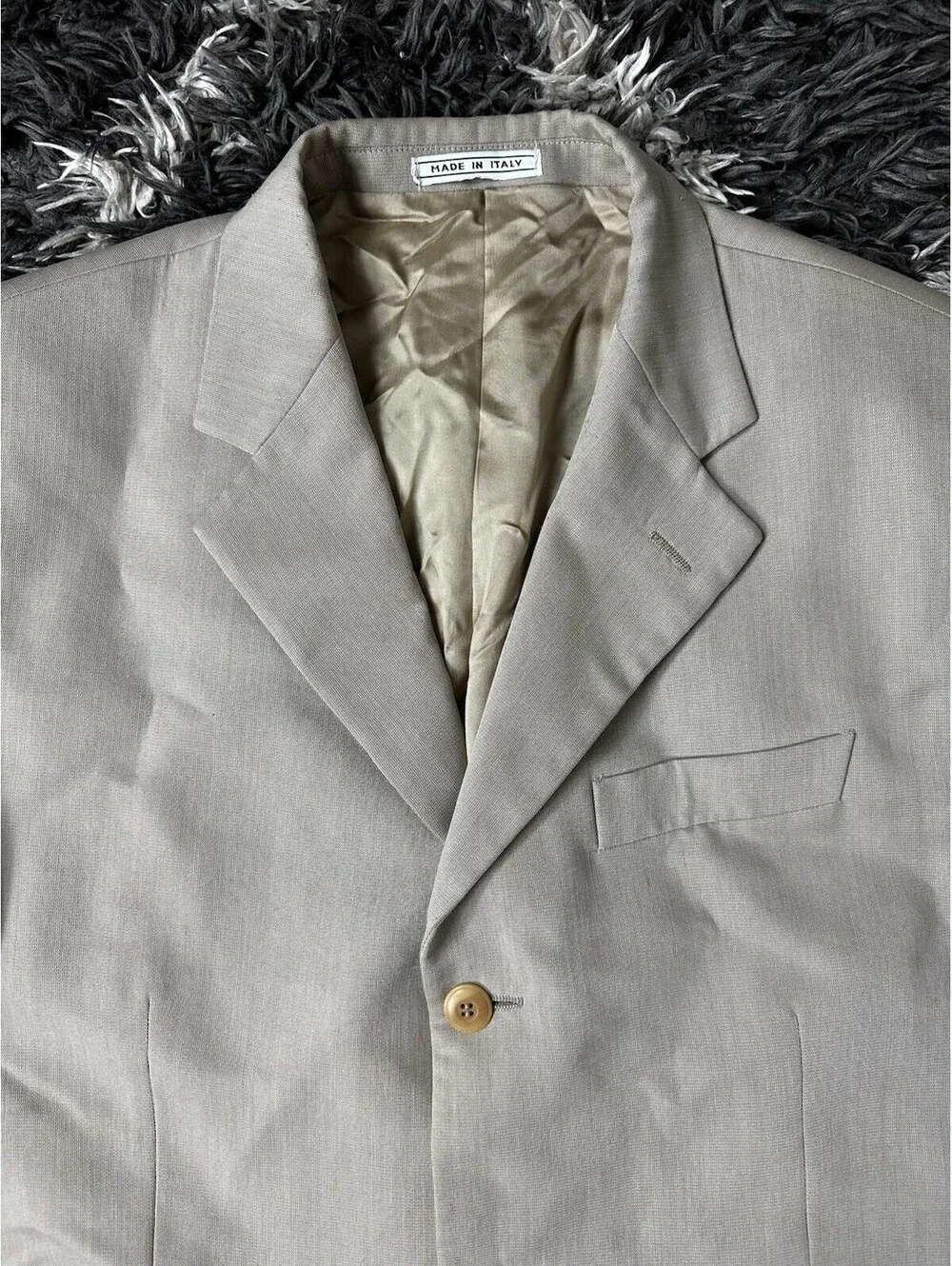 Vintage Bachrach Mens Suit Jacket Blazer Made In Italy Beige 3-Button Sz ~44R